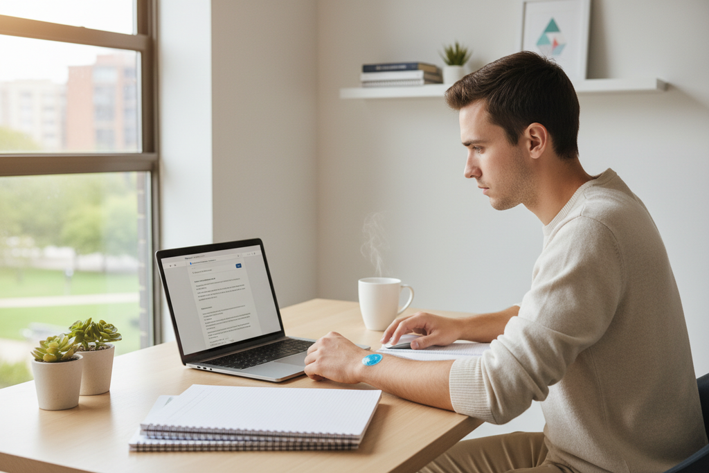 Student studying with focus patch